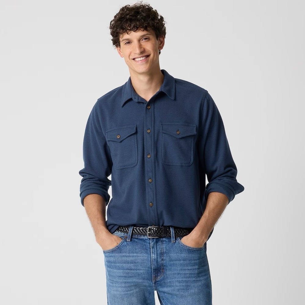 J.Crew Mens Double-knit work shirt Shacket Utility Pocket CA914 Large NWT
